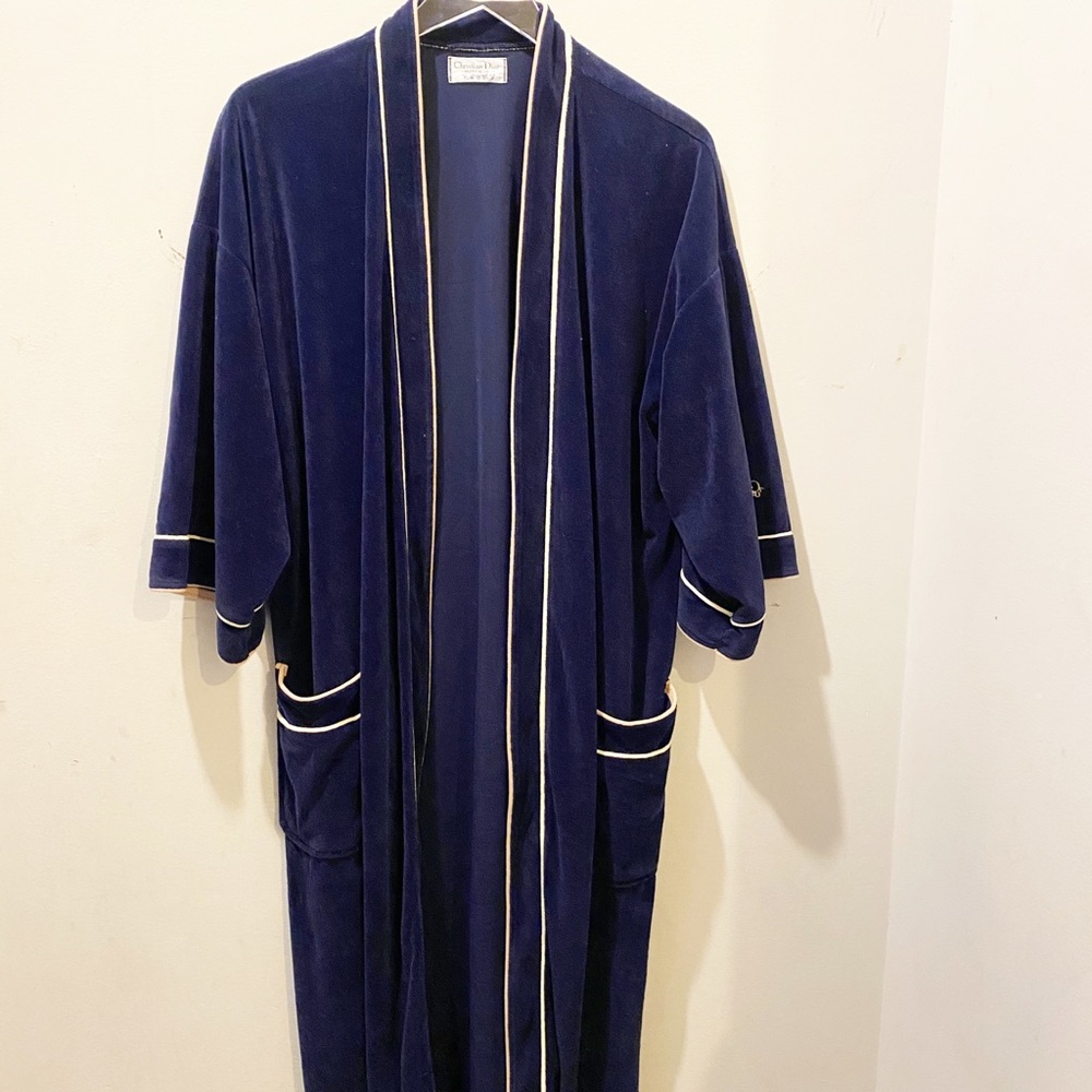 Christian Dior Navy Blue Robe, Stripes. One size.